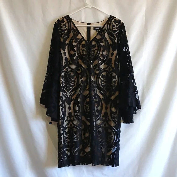 MSK SZ 12 Mesh Overlay Bell Sleeve Dress NWT - Picture 2 of 5